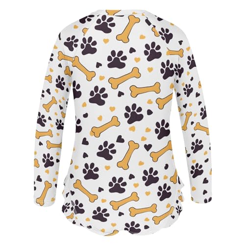 ALAZA Dog Print Bone Black Footprint Girls One Piece Swimsuit Long Sleeve Rash Guard Swimsuits UV 50+ Swimwear Zipper3