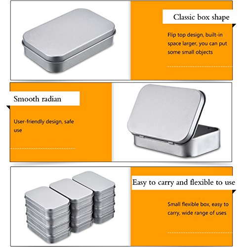 Image of Hotop 40 Pack Metal Rectangular Empty Hinged Tins 3.75 x 2.45 x 0.8 Inch Box Containers with Lids Mini Portable Box Small Storage Kit, Home Organizer (Silver)