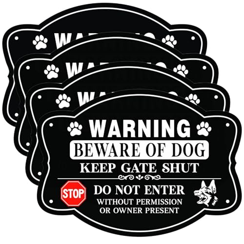 4 Pack Beware of Dog Sign, 10x7 Inch Reflective Aluminum,