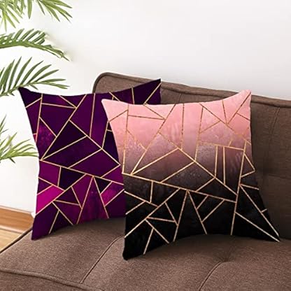 1 Kopfkissenbezug 45x45cm, Pillowcase Lila Gold Linie Geometrisch Polyester Kissenbezug Sitzkissen Dekokissen Couchkissen Dekoration – Bild 4