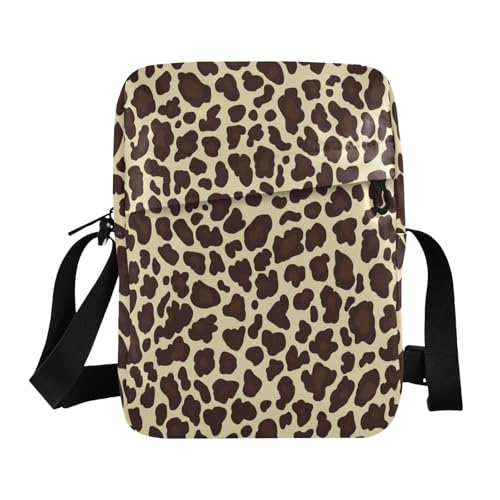 messenger bag cute mens shoulder bags crossbody Cross Over Purse Adjustable Strap for Shopping Shopping- Brown Leopard