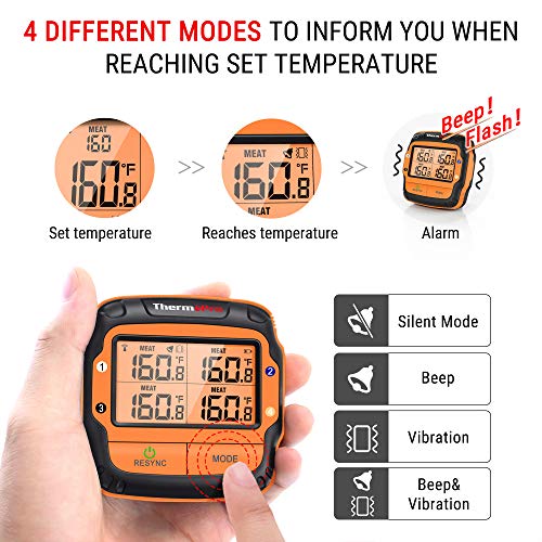 ThermoPro TP27C 150m Funk Grillthermometer mit 4 Sonden Fleischthermometer Bratenthermometer IPX4 Wasserdicht große LCD-Anzaige Küchenthermometer für BBQ, Gasgrill, Dutch Oven – Bild 6