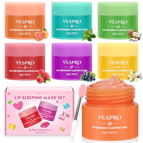 6 Pack Lip Sleeping Mask Overnight Deep Hydrating Treatment for Dry Lips Reduce Lip Lines &Improve Lip Color with Instant Hydration Thank You Gifts Birthday Gifts Skincare Gifts for Women