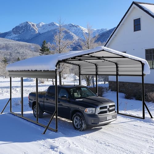 Image of 10x15FT Metal Carport, Heavy Duty Carport with Reinforced Frame & Side Support Poles for All-Weather, Outdoor Car Port Suitable for Parking Pickup, Boat, Car, and Tractor