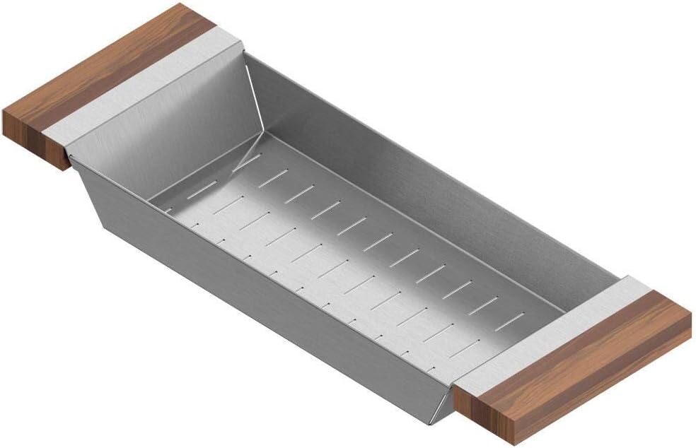 Colander for 16in sink, walnut handles, 6X17X2-1/4