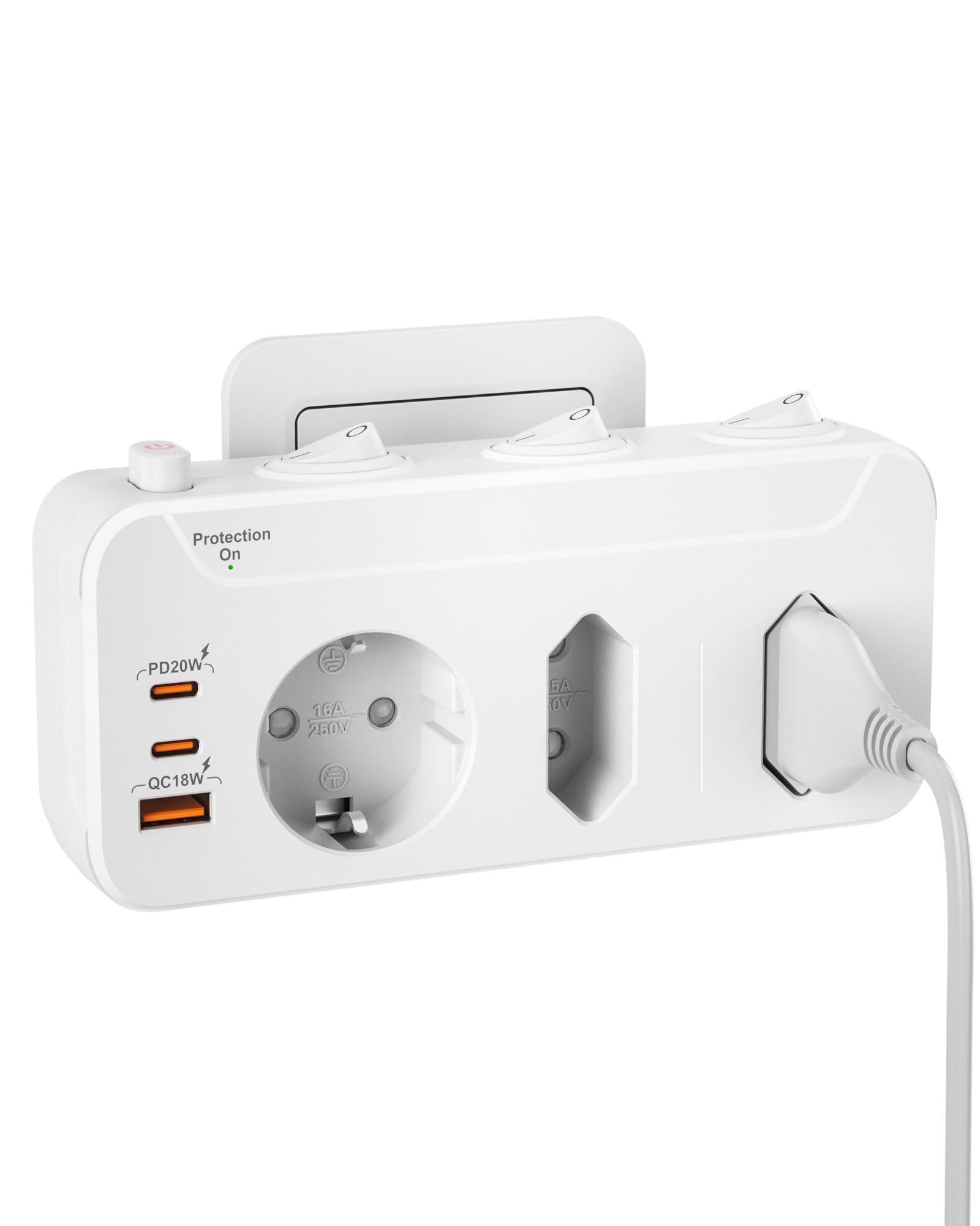 Doppelstecker für Steckdose, Steckdosen USB C mit Schalter, Stecker mit Schutzkontakt, Kindersicherung, Weiß