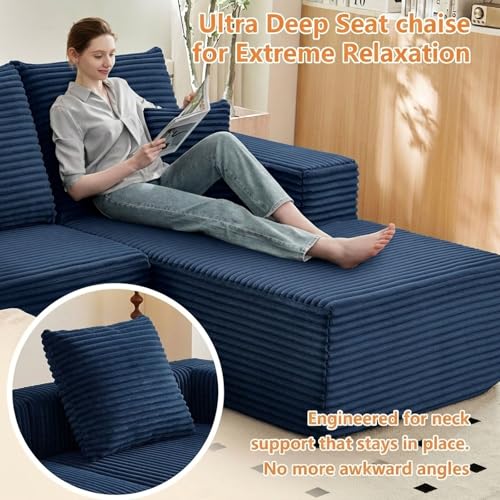 Image of Sectional Couches for Living Room Cloud Couch Sofa with L-Shape Couch in a Box Upholstered Boneless Couchs Modern Modular Sectional Couch with Chaise (Blue,B-3 Seater-Right-Facing Chaise-96 inch)
