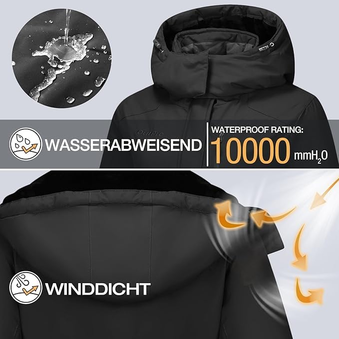 OutPro Skijacke Damen mit Wasserdichte Regenjacke Winddicht Warm Winterjacke Hooded Abnehmbarer, mit Reißverschlusstaschen Snowboardjacke Geeignet für Outdoor-Aktivitäten, Skifahren