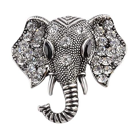 AILUOR Retro Elephant Brooch Pins, Fashion Crystal Rhinestone Animal Elephant Head Lapel Pin Suit Corsage Accessories Jewelry Unisex (Old Silver) Cover