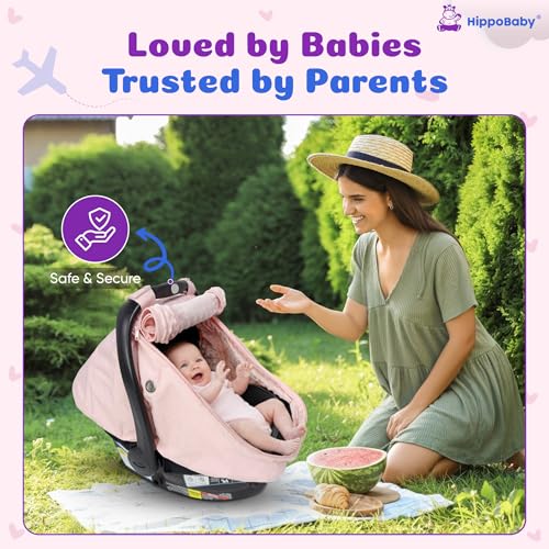 Image of HippoBaby Waterproof Baby Car Seat Cover | Windproof Carseat Cover for Babies | Infant Car Seat Canopy for Boys and Girls | Keeps Babies Warm & Comfy (Pink)