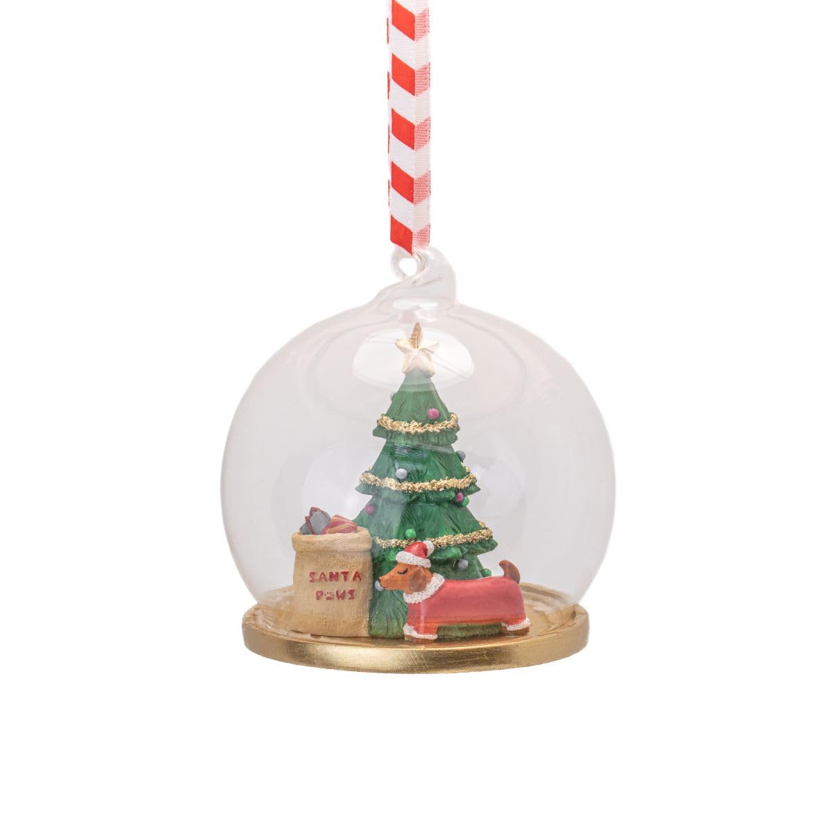 Sass & Belle Santa Paws Christmas Dome Bauble – Sausage Dog Christmas Tree Decoration with Festive Tree & Santa Sack Scene – Hanging Christmas Ornament Gift for Dog Lovers