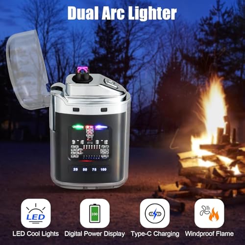 Image of BIRDLINE USB Rechargeable Electric Lighter, Windproof, Dual Arc Flameless Plasma Lighter Ideal for Candles, Outdoor, Camping, Travel, Smoking, LED Display Light with Fancy Design, Cool Pocket Gadget.