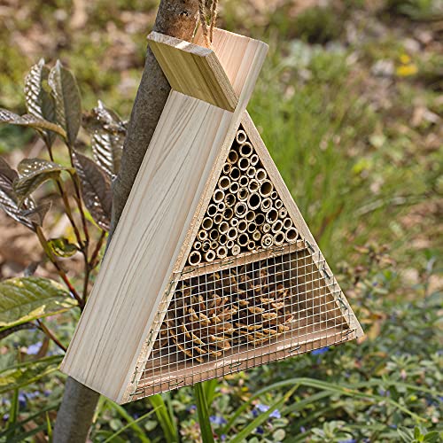 Navaris Bienenhaus dreieckig aus Holz - 22,5 x 21 x 8cm - naturbelassenes Insektenhotel für Bienen und Hummeln zum… – Bild 4