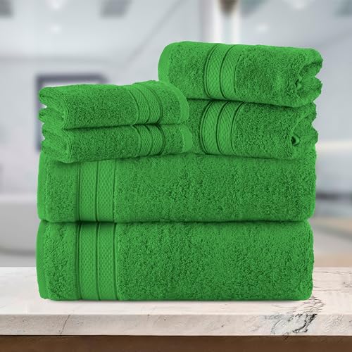 Image of Elegant Comfort Luxury 6-Piece Towel Set, Premium Soft 100% Turkish Cotton, Three Line Popcorn Design 2 Bath Towels, 2 Hand Towels and 2 Washcloths Towel Set- Quick-Drying and Absorbent, Emerald Green