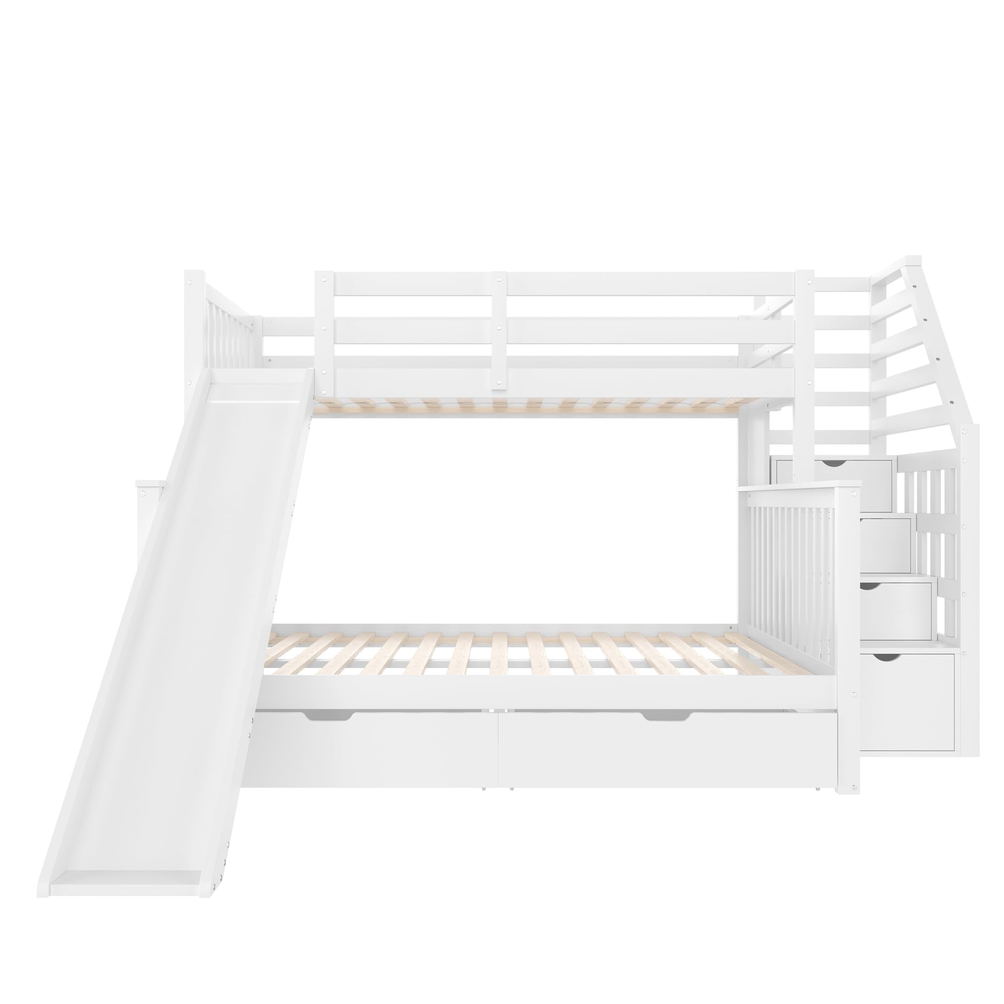 Moimhear Litera infantil con cajones, espacio de almacenamiento y tobogán, 90 x 200 cm y 140 x 200 cm, color blanco (WX000308AAK)