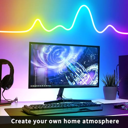Image of 50ft LED Neon Lights with Remote and APP Control, IP65 Waterproof Flexible Neon Strip Lights 24V RGB LED Rope Lights for Bedroom,Living Room,DIY Decoration(with Snap &Screws)