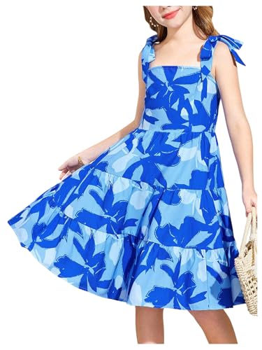 Floerns Girl's Floral Sleeveless Tie Shoulder Cami Dress Flounce Hem Tiered Dresses