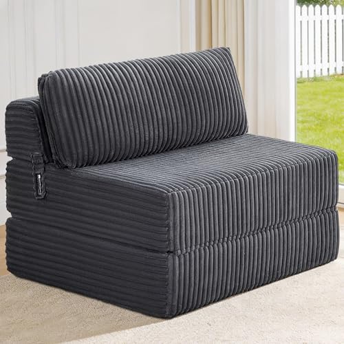 Image of Convertible 4-in-1 Folding Sofa Bed Boneless Sleeper Chair Couch Foldable Chaise Lounger & Mattress Pocket Coils+Foam Medium Support, Portable No Assembly for Living Room /Bedroom, Twin