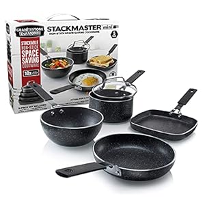 Granitestone Original Stackmaster 5 Piece Mini Cookware Set, Scratch-Resistant Nonstick Pots and Pans, Granite-coated Anodized Aluminum Dishwasher Safe PFOA-Free Stackable Cooking Set As Seen On TV