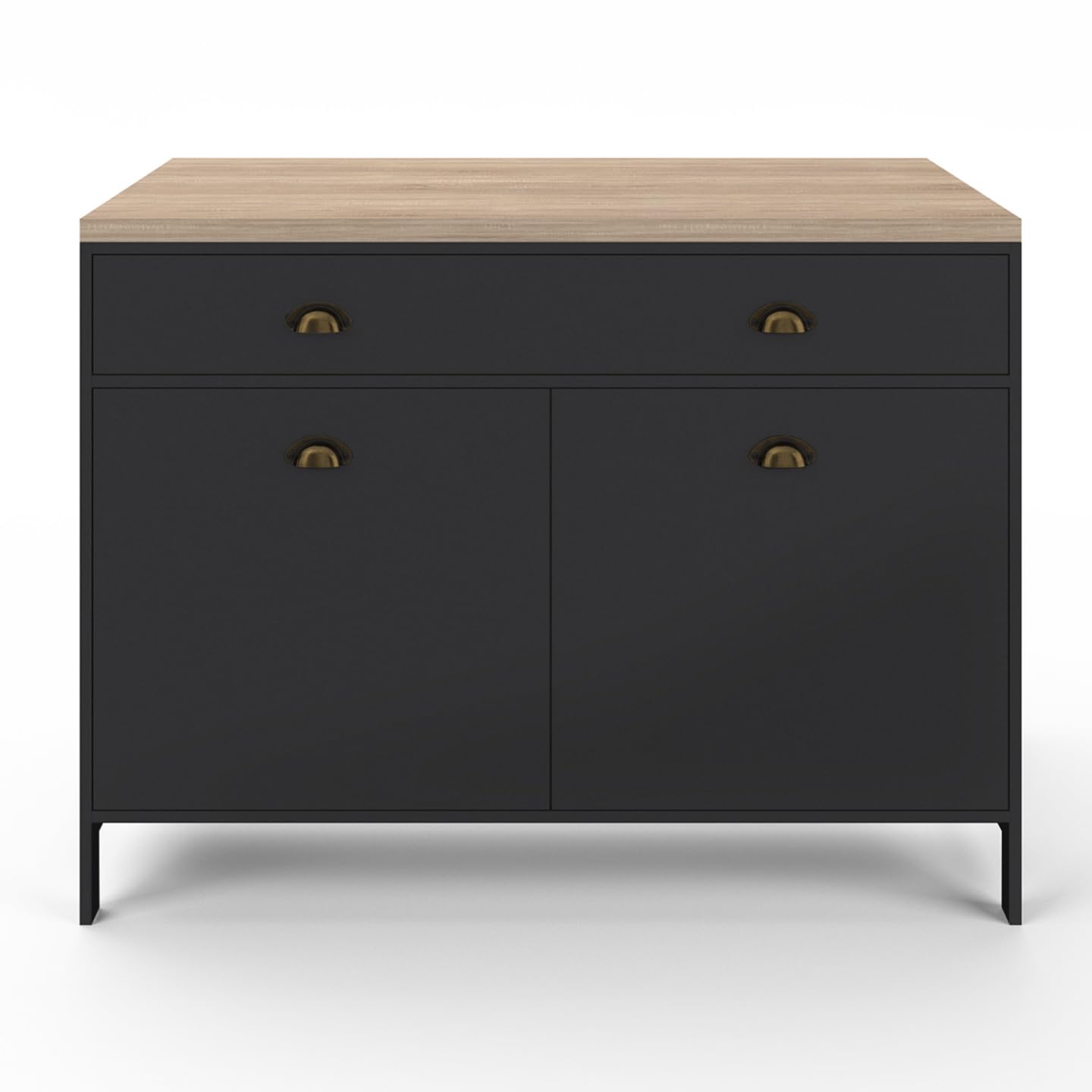 IDMarket - Ilot Central 120 cm Campagne ISIS Plateau Bois façon hêtre et Noir