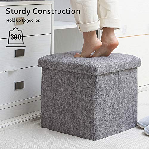 Storage Ottoman Cube 15 Inch Folding Storage Ottoman, Square Foot Stools And Ottomans Seat With Storage, Padded With Memory Foam For Space Saving, 15X15X15 Inch, Grey #TOP4