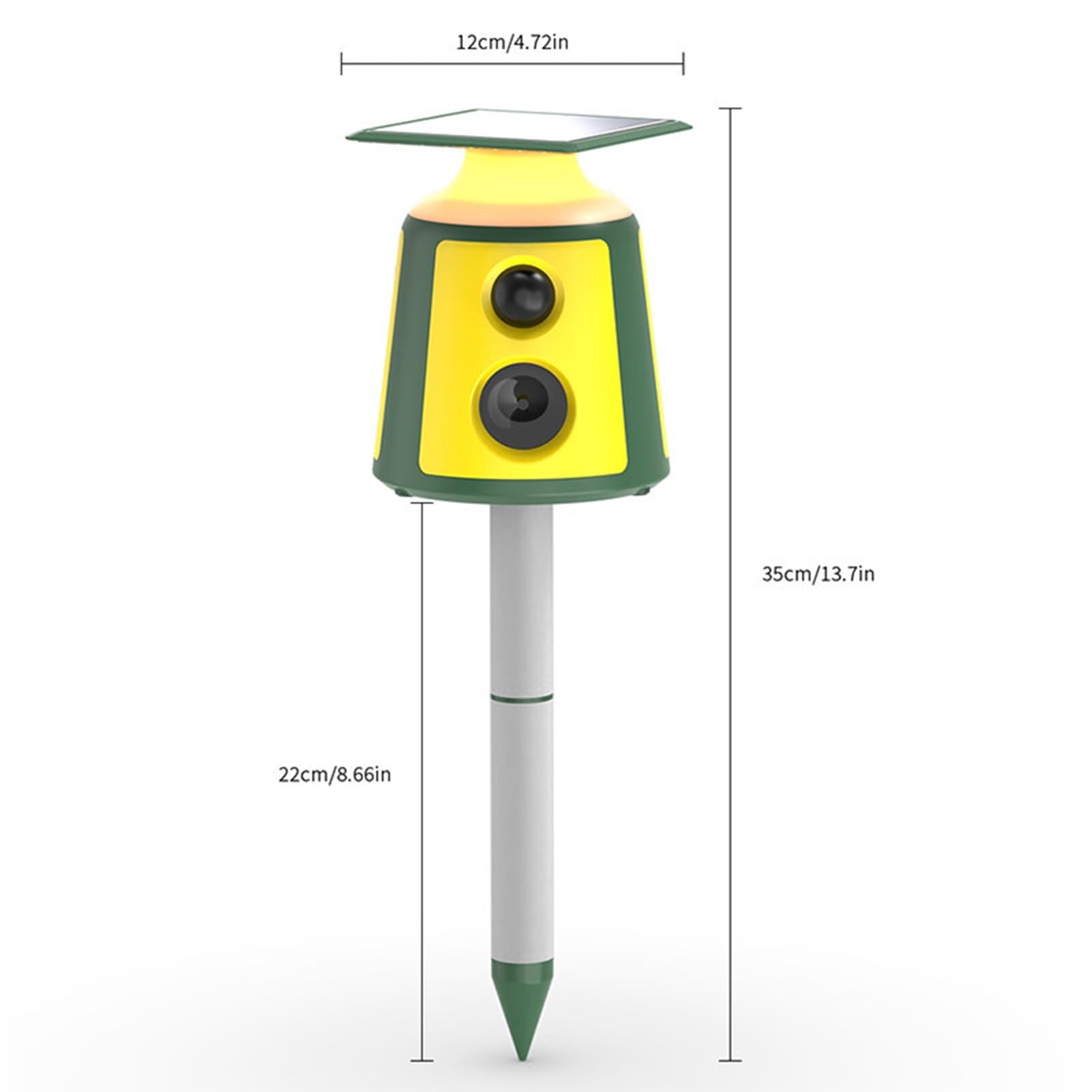 Alarm odstraszający ptaki, ogniwa słoneczne, czujnik obracany o 360°, ultradźwiękowy róg alarmowy, lampa błyskowa LED, ze złączem USB, nadaje się do trawnika, ogrodu i podwórka na świeżym