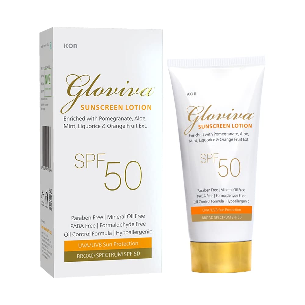 Gloviva Sunscreen (50ml) Face cream Lotion for Oily, Sensitive, Acne Prone or Dry Skin- Moisturizer for Face with Pomegranate, Aloe Vera | Paraben Free UVA UVB (SPF 50, Pack of 1 (50ml X 1))