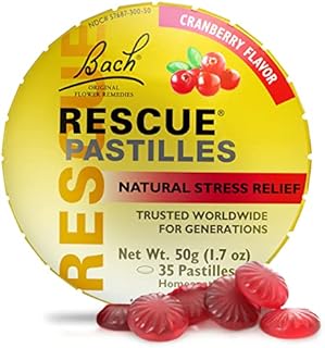 Bach RESCUE PASTILLES, Cranberry Flavor, Natural Stress Relief Lozenges, Homeopathic Flower Essence, Vegetarian, Gluten & Sugar-Free, Holiday Stocking Stuffer, 35 Count