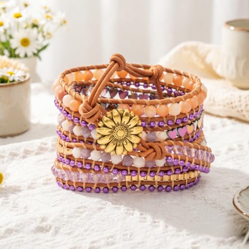 Image of YGLINE Natural Stone Beaded Healing Wax String 5 Wraps Bracelets