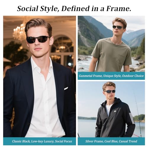 Polarized Fishing Sunglasses for Men UV400 Sunglasses, Black/Gray/Blue, Lightweight Metal Frame, Anti-Glare for Golf, Driving & Travel,Gray2