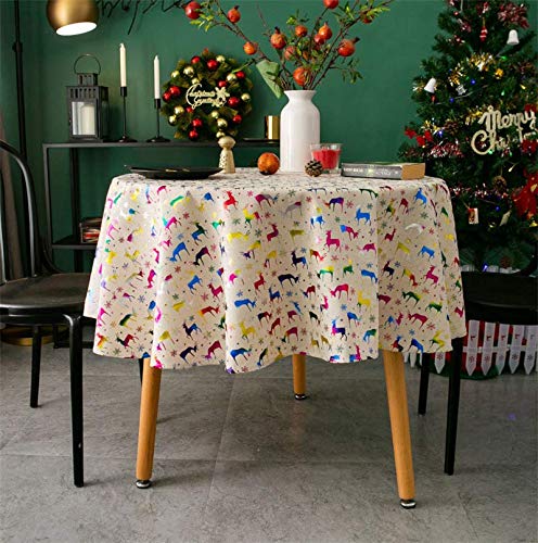 DAYUZH Mantel circular de Navidad de lino, lavable, resistente al agua para café, cena, patio, peso pesado, ciervo, 150 cm Cover
