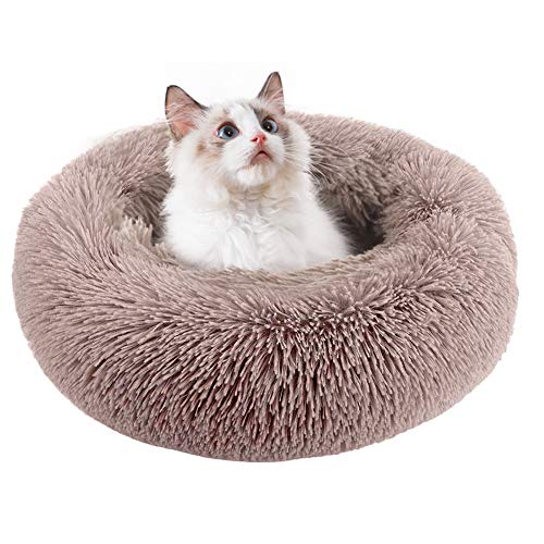 BangShou Redondo Camas para Gatos Felpa Camas Gatos Cama para Gatos y Perros Pequeños y Medianos (50cm, Marrón Claro)