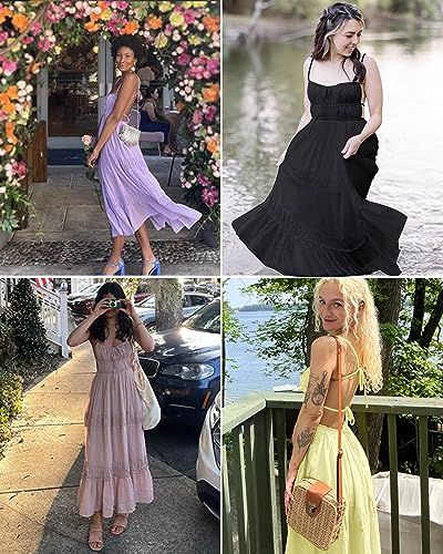 Image of VIUTIL Flowy Maxi Dress for Women Summer Cotton Backless Beach Long Dress with Pockets 2026