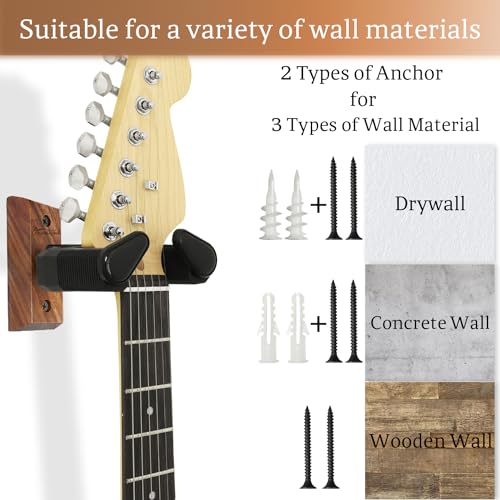 Guitar Wall Mount, Auto Lock Black Walnut Wood Hanger, Guitar Wall Hangers, Guitar Holder Hook Wall Stand for Classical, Acoustic, Electric Guitar, Banjo, Bass, Gift for Player by Onmiwod - Image 5