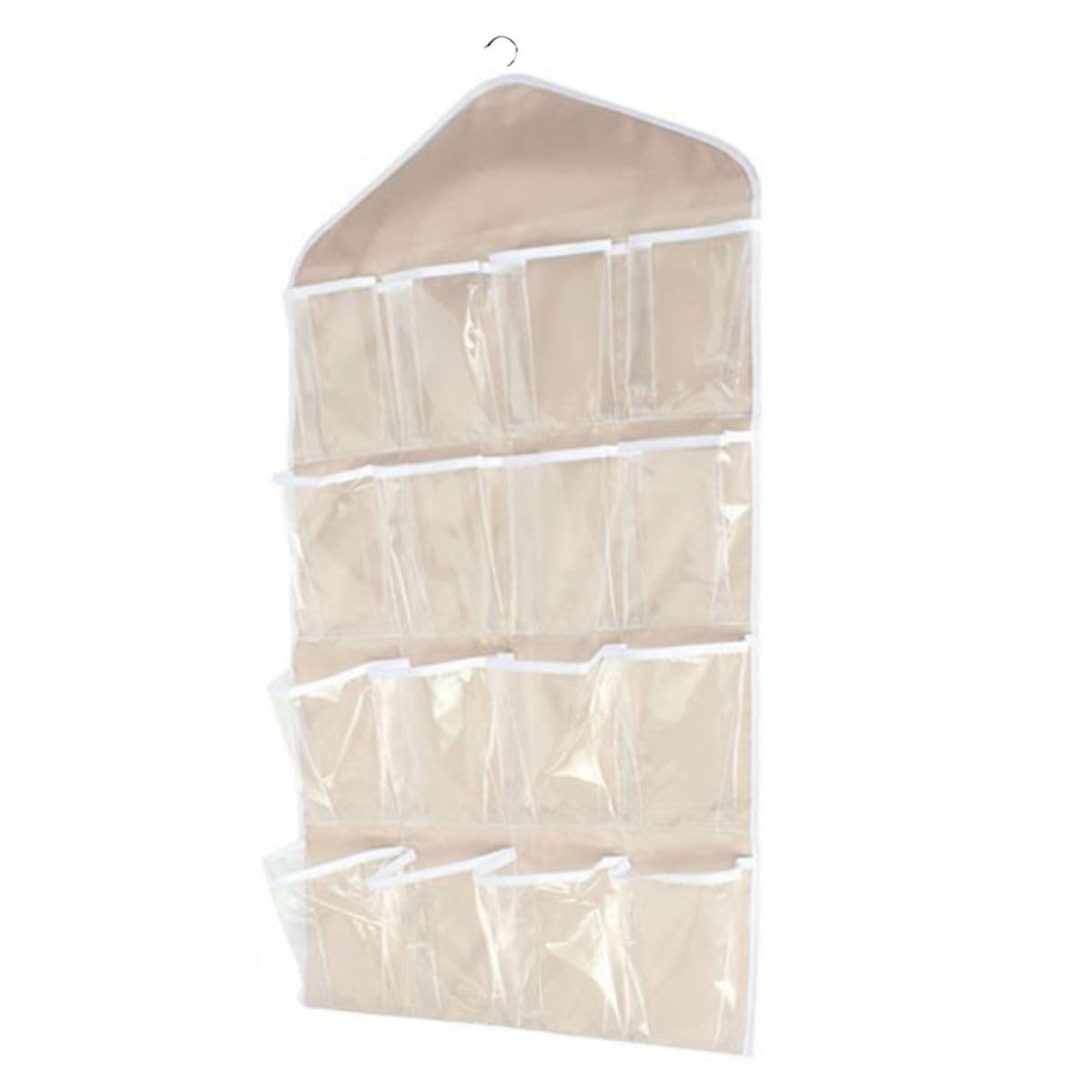 JERN Clear 16 Pockets Over the Door Hanging Storage Organizer for Socks, Shoes, Toys, Underwear, Slippers, Jewelry (Beige)