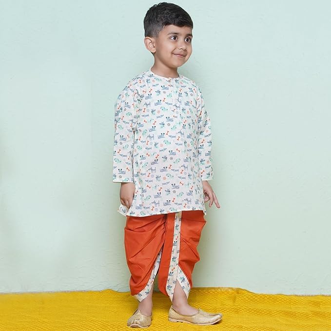Image of AJ DEZINES Kids Ethnic Wear Pure Cotton Dhoti Kurta Set For Boys