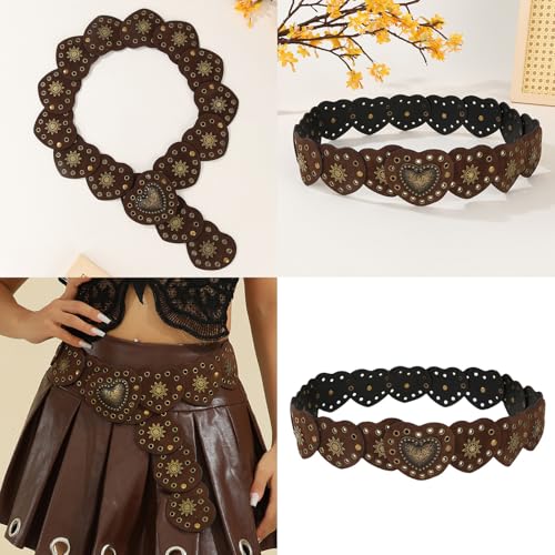 Belts for Women,Womens Leather Belt,PU Leather Belt for Jeans Skirt Vintage Heart Disc Corset Belt Western Pants Belt with Large Eyelets Clothing Decors2