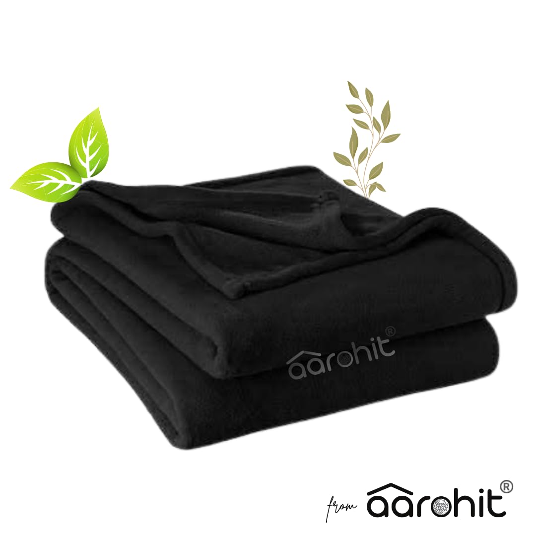AAROHIT® Black Plain Acrylic Wool Fauji Blankets, Solid-Design Single Bed Blanket for Donation Daan (Black, 150 cm x 225cm, Pack of 1) 4