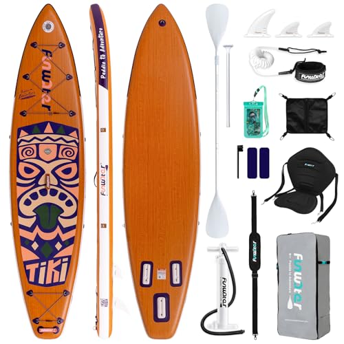 FunWater Tabla de Paddle Inflable 350 cm con Pala,Bomba,Asiento,Correa para Hombro,Mochila,Bolsa Impermeable para Teléfono,Correa de Seguridad,3 Aletas Apta para Todos los Niveles