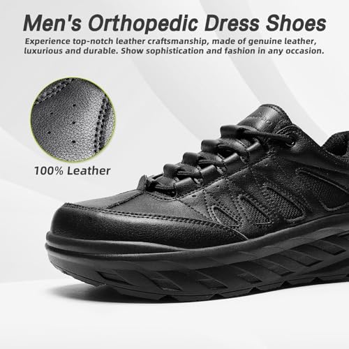 Men's Orthopedic Wide Leather Dress Shoes: Diabetic Arch Support Plantar Fasciitis Comfortable Casual Walking Shoes, Orthotic Flat Feet Work Tennis Sneakers for Swollen Feet and Heel Pain Relief3
