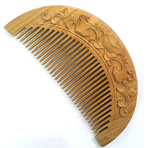 Meta-C Natural Green Sandal Wood Handmade Fishshape Pocket Comb with Flower Carving by Meta-C