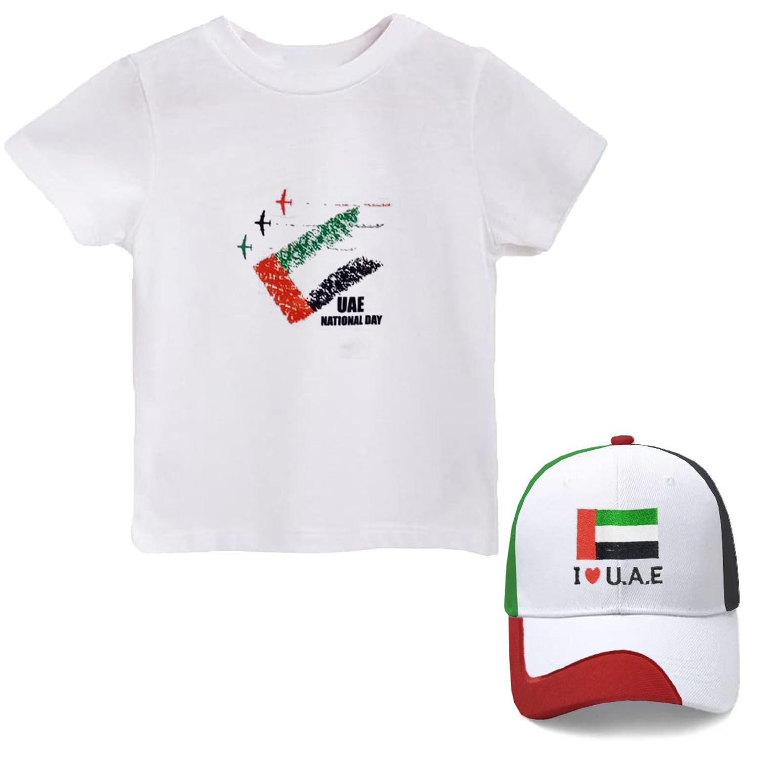 Home SmartNational Day Flag White Tshirt with Cap for Kids Celebrate UAE National Day in Style UAE National Dress for National Festive Events