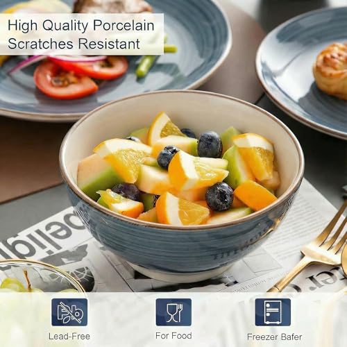 Alivio 16-Piece Porcelain Dinner Set, Lead-Free Blue Glaze Dinnerware Set for 4, Microwave & Dishwasher Safe Plates, Bowls & Mugs (Grey) - Image 5