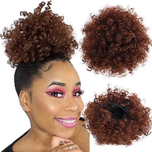 Armmu Short Afro Kinky Curly Hair Bun Wrap Puff Ponytail Drawstring Clip In Hair Synthetic High Updo for Natural Hair #33