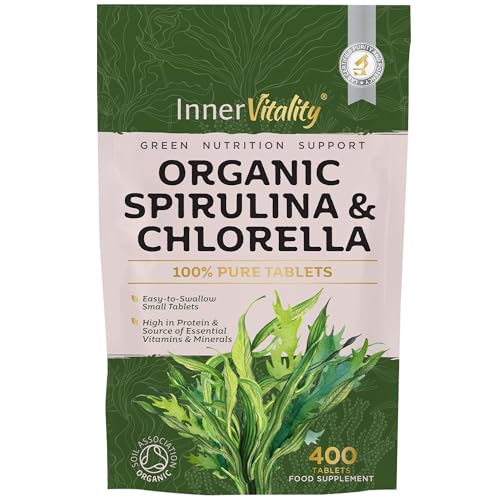 Organic Spirulina & Chlorella 400 Easy to Swallow Tablets - Natur...