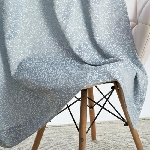 Image of haus & kinder Printed Jacquard Door Curtains 7 Feet Long Pack of 2 Door Curtains, 7 Feet Curtains for Door (Willow Breeze, Frost Blue Nature 130x213 CM)