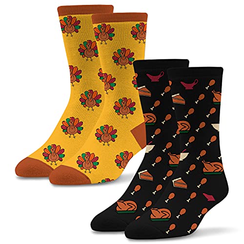 Socktastic Men's Gravy and Turkey Socks 2 Pack - Fun Novelty Thanksgiving Socks for Men, Fits Shoe Sizes 8-13, Large (M1510R_THANKS)