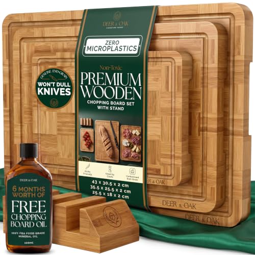 Deer & Oak End Grain Bamboo Chopping Board Set of 3 - Wont Dull Knives