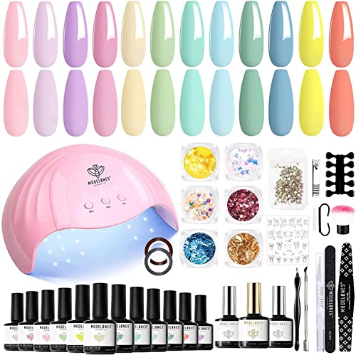 Modelones Gel Nail Kit, 12 Colors Pink Macaron Candy Colors Gel Nail Polish Set including Lamp Starter Kit