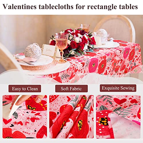 Soardream Valentines Day Tablecloth 57X84 Inches Romantic Red Heart Tablecloths Floral Pattern Table Cove Fabric Love Themed Parties Table Decoration #TOP1